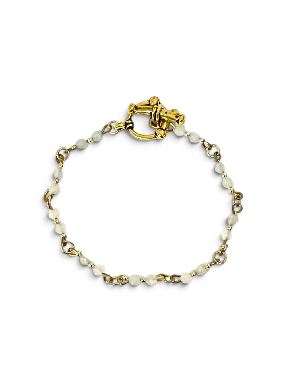 Handmade Dainty Aquamarine Beaded Bracelet Gold Filled Link Chain Toggle Clasp